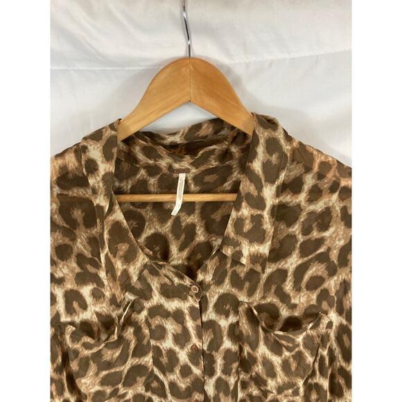 Free People Easy Rider Cheetah Button Down Shirt Blouse Drapey Small - Picture 3 of 4
